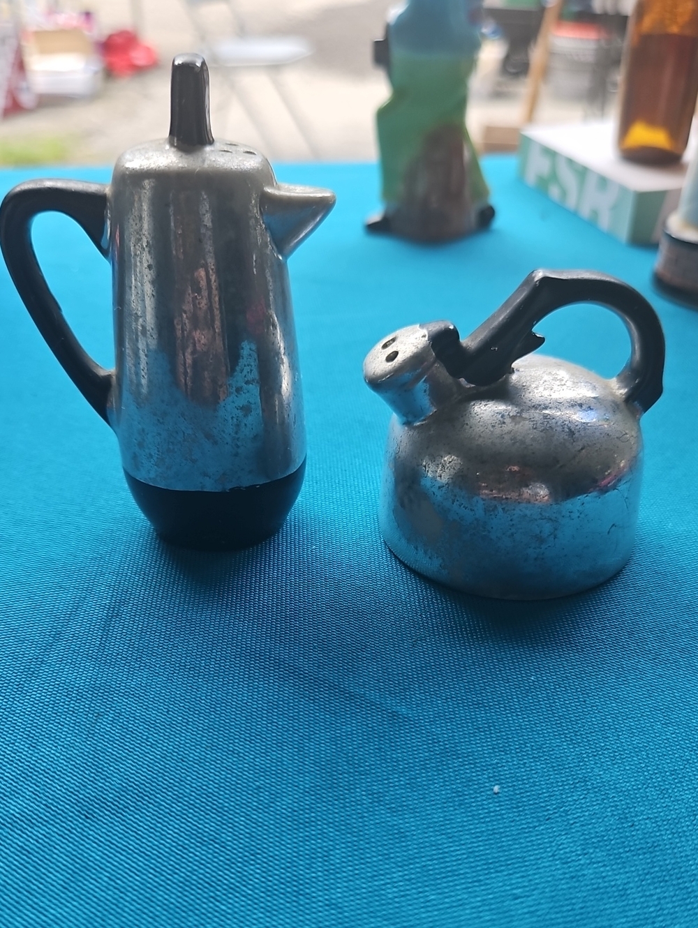 Silver Metal Teapot & Kettle Salt and Pepper Shakers - Silver